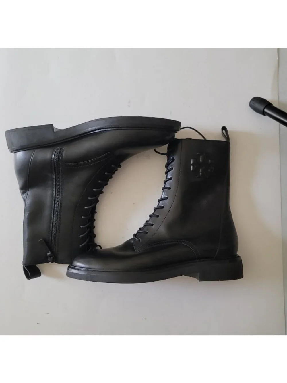 NEW Tory Burch Combat Boots Leather Luxury Designer Double T Logo Y2K Womens 9.5